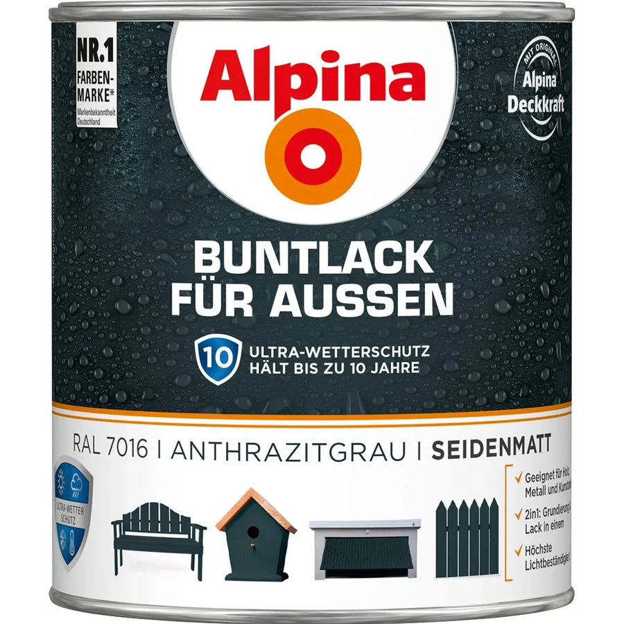 Alpina Buntlack für Außen Anthrazit seidenmatt 750 ml - Bild 2