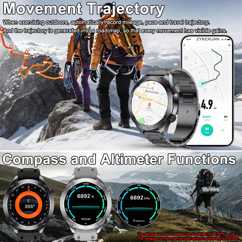 BOXUXING GPS-Tracking Smartwatch mit AMOLED-Bildschirm, Anruffunktion, Herzfrequenzmessung und IP68 Wasserdichtigkeit in Schwarz - Bild 4
