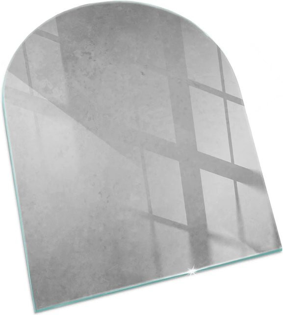Tulup Kamin-Glasplatte in Grau mit Betonstruktur-Effekt als Funkenschutzplatte im Halbkreis, B: 80 cm, H: 70 cm - Bild 1