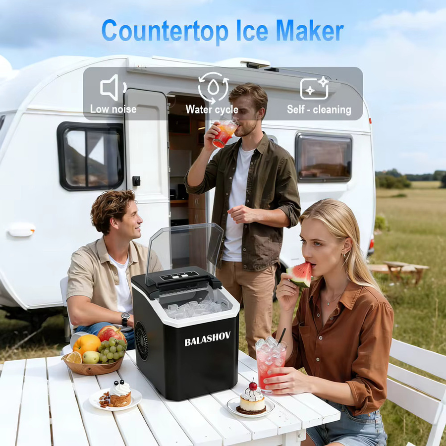 BALASHOV Tragbare Automatische Mini-Eiswürfelmaschine in Schwarz, Elektrische Eismaschine für Zuhause, Küche und Büro mit schneller 6-Minuten-Eiswürfelbereitung - Bild 5