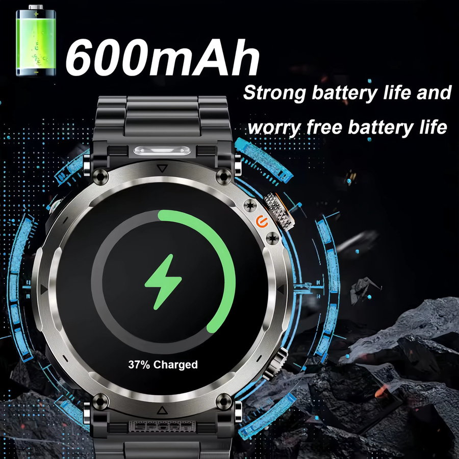 HT30 Smartwatch in Schwarz mit AMOLED Display, GPS, Kompass und 5ATM Wasserdichtigkeit für Outdoor-Sport sowie Herzfrequenzmessung - Bild 2