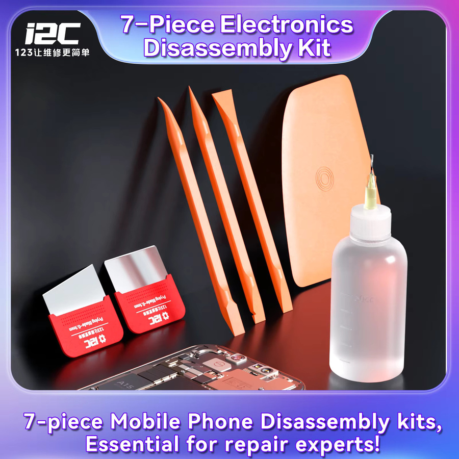 Welsolo 7-in-1 Handy-Reparatur-Werkzeugset mit Hebelwerkzeugen und Flasche in Orange für die Bildschirmöffnung und Batterieentfernung - Bild 2