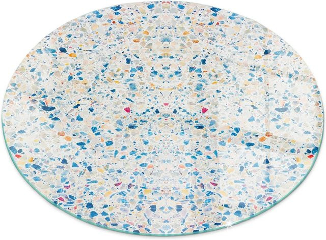 Tulup Glasbodenplatte für Kamin mit abstraktem Texturmuster, rund, Weiß, Durchmesser: 60 cm - Bild 1