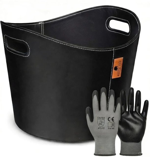 BLACK OAK Kaminholzkorb DAKOTA aus Kunstleder in Schwarz mit Handschuhen, Volumen: 40 l - Bild 1