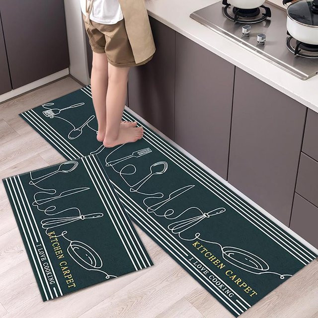 Karpetti Küchenbodenmatte mit Streifenmuster in Grün, weich und rutschfest, B/T: 50 x 160 cm - Bild 1