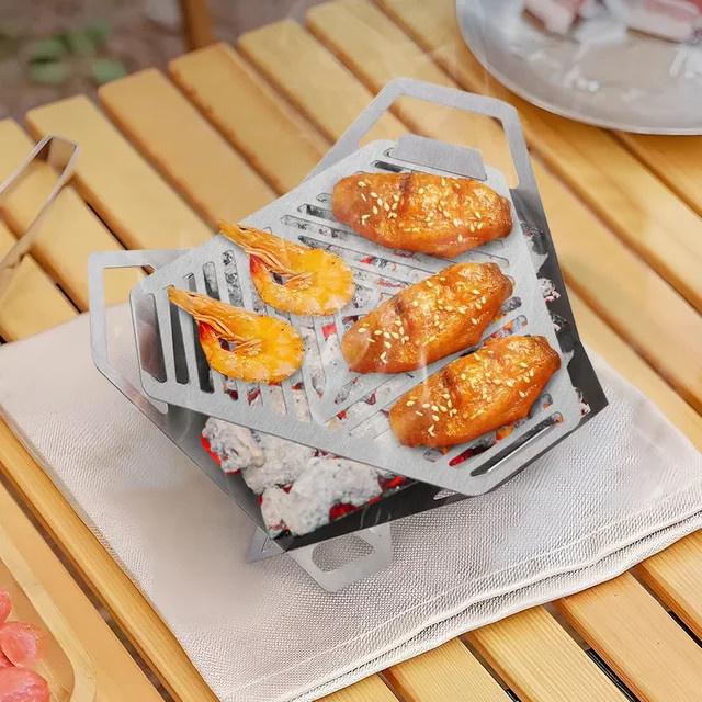 DUTRIEUX Mini-Grill aus Edelstahl in Silber, faltbarer Holzkohle-Grill für Outdoor, Camping und Picknick, B/T/H: 23,5 x 15,5 cm - Bild 1