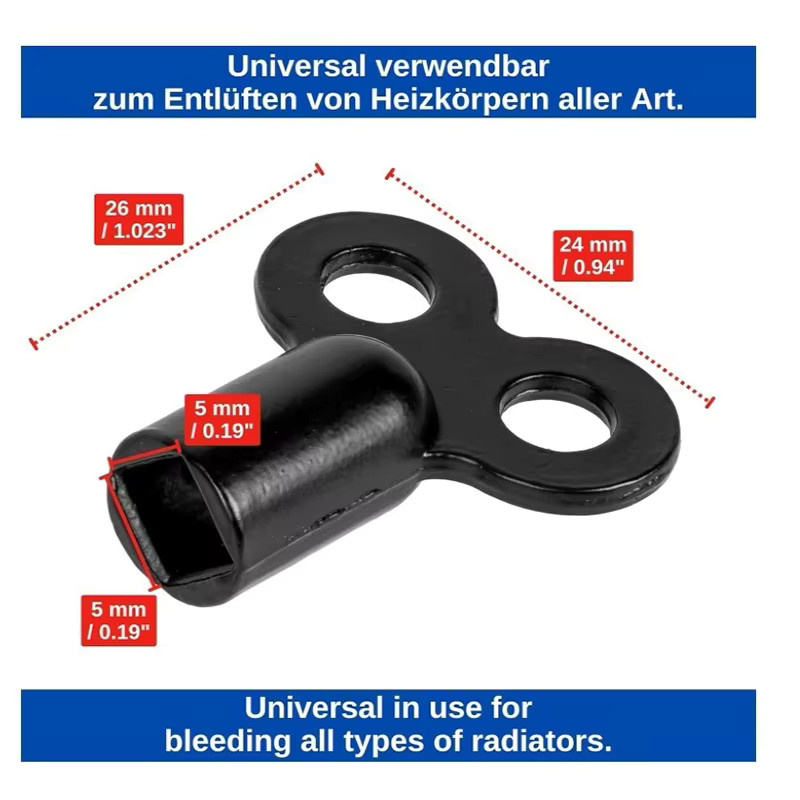 Heizkörper Entlüftungsschlüssel aus Zinklegierung in Schwarz für Heizkörperventile und Wasserhähne - Bild 6