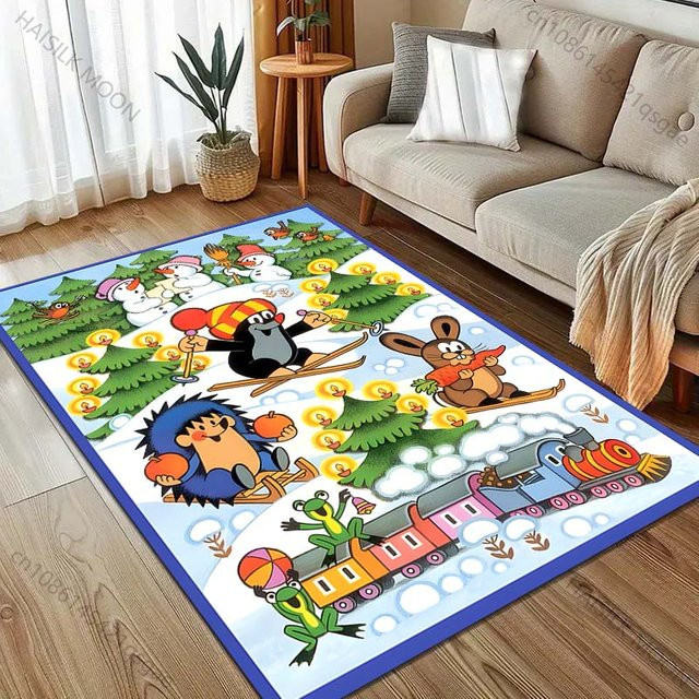 UQIDEHOME Cartoon Teppich mit Maulwurf-Motiv, rutschfeste Bodenmatte für Wohnzimmer und Schlafzimmer, B/B: 80 x 140 cm, Mehrfarbig - Bild 1