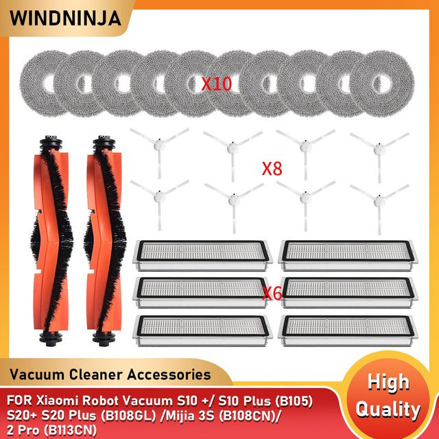 Xiaomi Ersatzteil-Set für Roboterstaubsauger S20 Plus S10 Plus B105 B108GL B108CN B113CN mit Hauptbürste, Seitenbürste, Filter und Wischtuch, Multicolour - Bild 1
