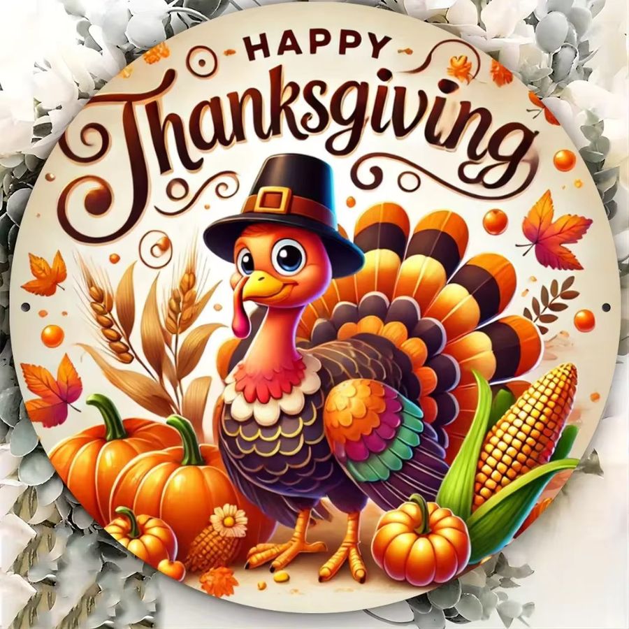 HELLOYOUNG Metallschild Thanksgiving Turkey rund aus Eisen in Multicolor zur Wanddekoration - Bild 5