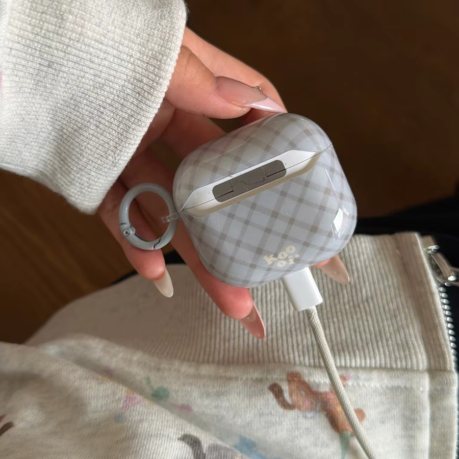 Glänzende Kopfhörer-Schutzhülle mit Diamantgitter-Muster für Apple AirPods 1, 2, 3, 4 und Pro in Grau-Blau - Bild 4