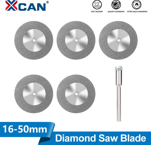 XCAN 5 Stück Diamant-Trennscheiben Set für Dremel-Drehwerkzeuge, Mini-Diamant-Sägeblätter mit 1 Dorn, Durchmesser: 16 mm bis 50 mm - Bild 1