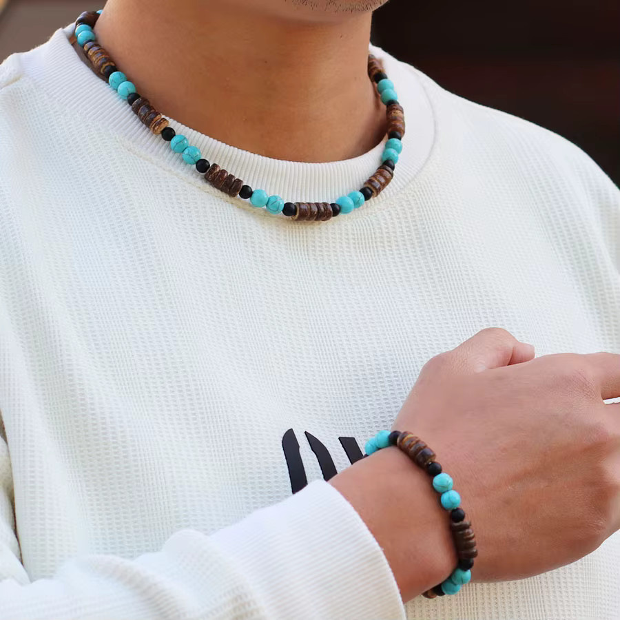 diffone Schmuckset Halskette und Armband, Perle, Herren - Bild 2