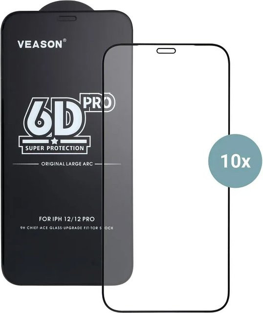 Veason PRO Displayschutzfolie aus gehärtetem Glas für Apple iPhone 17 Pro, 10er Set, Schwarz und Transparent, 6D Full Glue - Bild 1