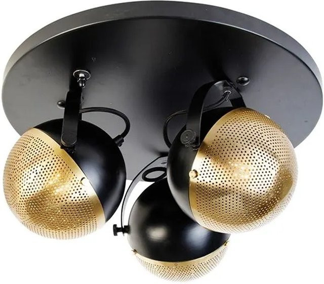 QAZQA Industrie Spot Haicha Deckenleuchte mit 3 Lichtern in Schwarz und Messing, dimmbar - Bild 1