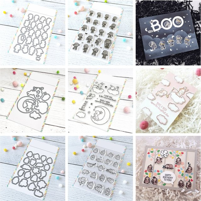 Metall-Stanzformen und Silikon-Stempel Set mit Mama-Faultier-Motiv und I Love You Schriftzug für deine DIY-Papier-Shaker-Kartenprojekte, transparent - Bild 1