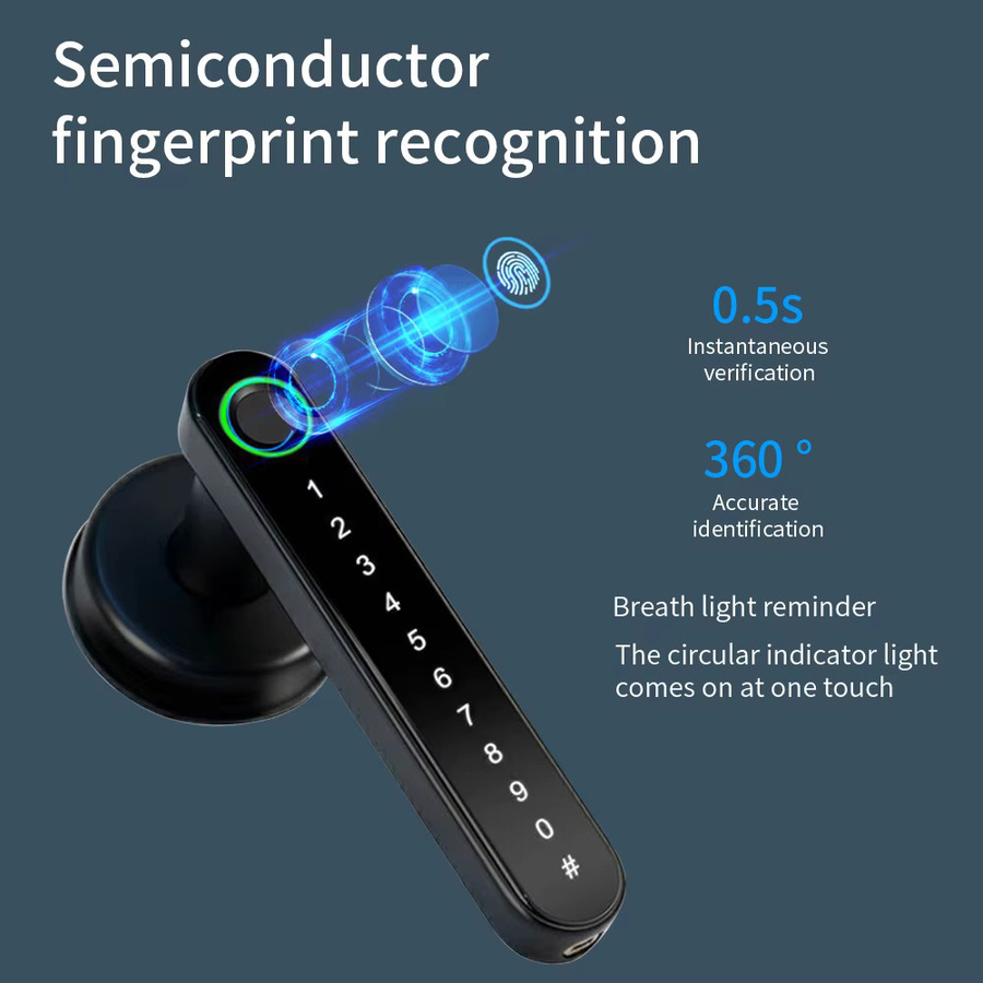 TTLock intelligentes biometrisches Fingerabdruck-Türschloss mit Bluetooth-Unterstützung, Tuya-App, schlüssellosem Zugang und elektronischem Passwortgriff in Schwarz von Asia-Teco - Bild 5