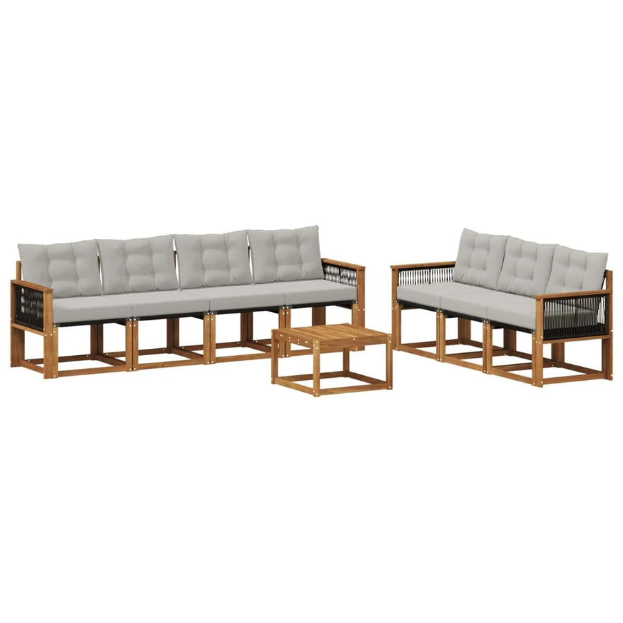 vidaXL Outdoor-Sofagarnitur aus Akazienholz mit Textilene und Kissen, 8-teiliges Set, Grau/Natur - Bild 2