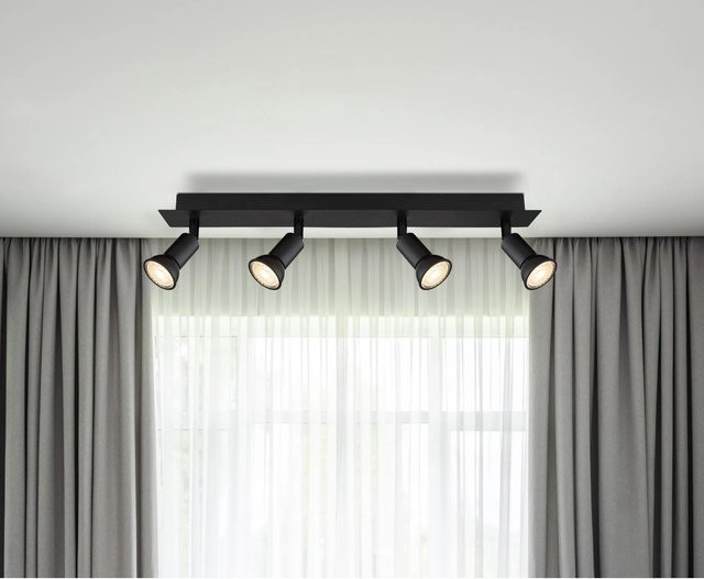 Globo Spotbalken 4-flammig Schwarz Matt aus Metall B/H/L: 50 cm x 9 cm x 6 cm - Bild 1
