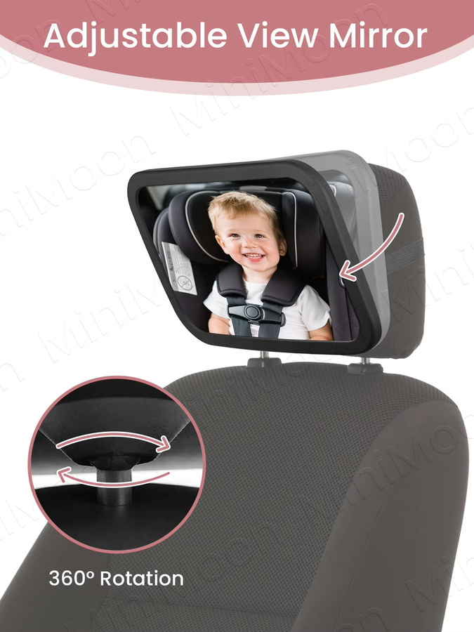 Weitwandiger Babyautospiegel von momo&dudu in Schwarz mit bruchsicherer Kopfstütze zur sicheren Überwachung deines Säuglings - Bild 6