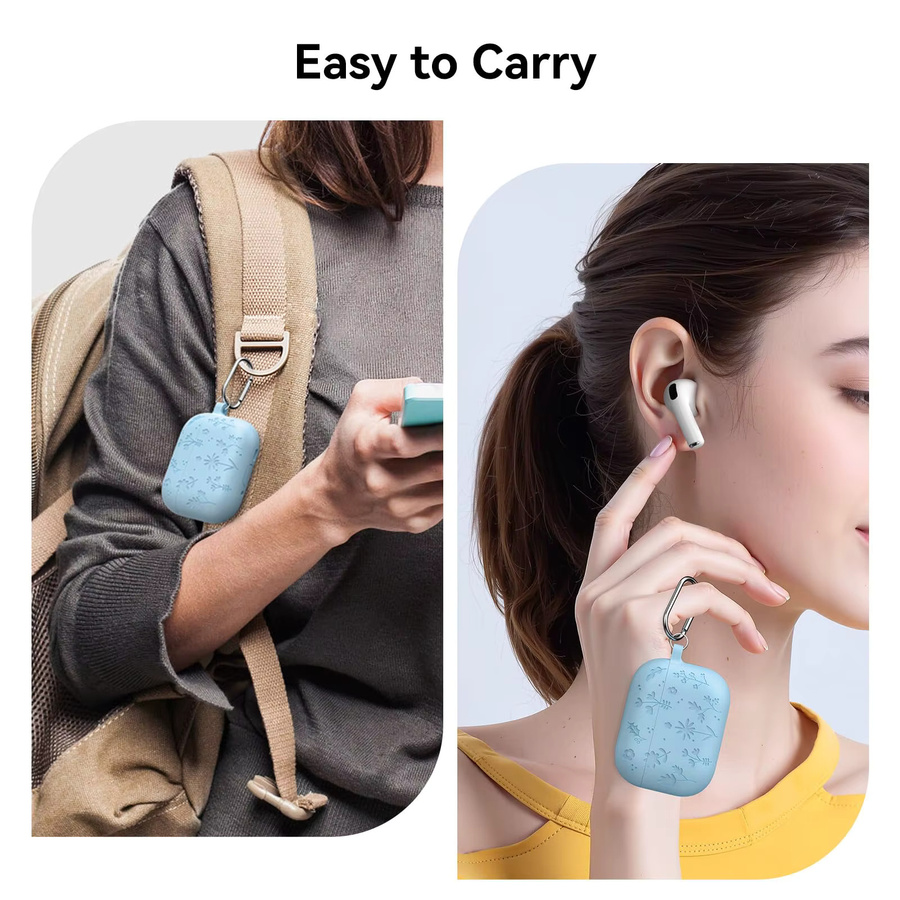 Premium Silikon Kopfhörerhülle mit Blumen-Design für Apple AirPods Pro 3. Generation, graviert, Grau und Blau - Bild 2