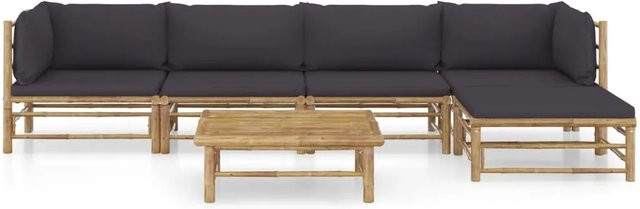 vidaXL 6-tlg Garten-Lounge-Set aus Bambus mit dunkelgrauen Kissen Modell 3 - Bild 1