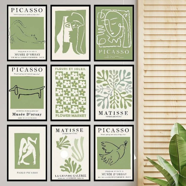 Minimalistisches selbstklebendes Kunstposter Moetch mit abstraktem Tier-Motiv in Grün, rechteckiges Wandbild aus Papier - Bild 1