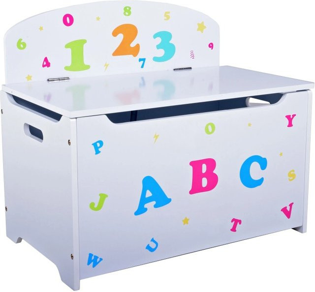 DELUKE Kinder-Truhenbank ABC in Weiß mit Stauraum und Soft-Close-Deckel aus Holz, B/T/H: 53 x 35,5 x 60 cm - Bild 1