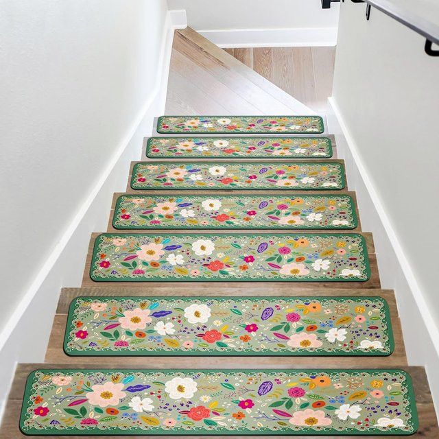 VIKAMA Anti-Rutsch-Treppenstufen mit Blumenmuster als Sicherheitsunterlage für Holztreppen und Haustiere - Bild 1