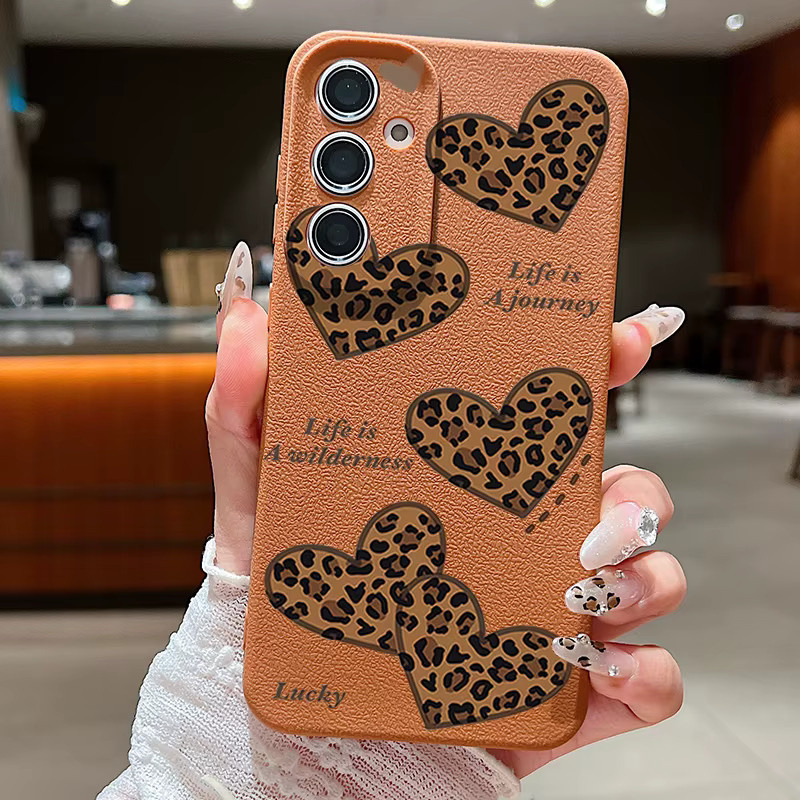 Handyhülle mit Leopardenmuster und Herzen für Samsung Galaxy S25 S24 S23 S22 Ultra S21 FE in Ledertextur und TPU, Mehrfarbig/Pink - Bild 5