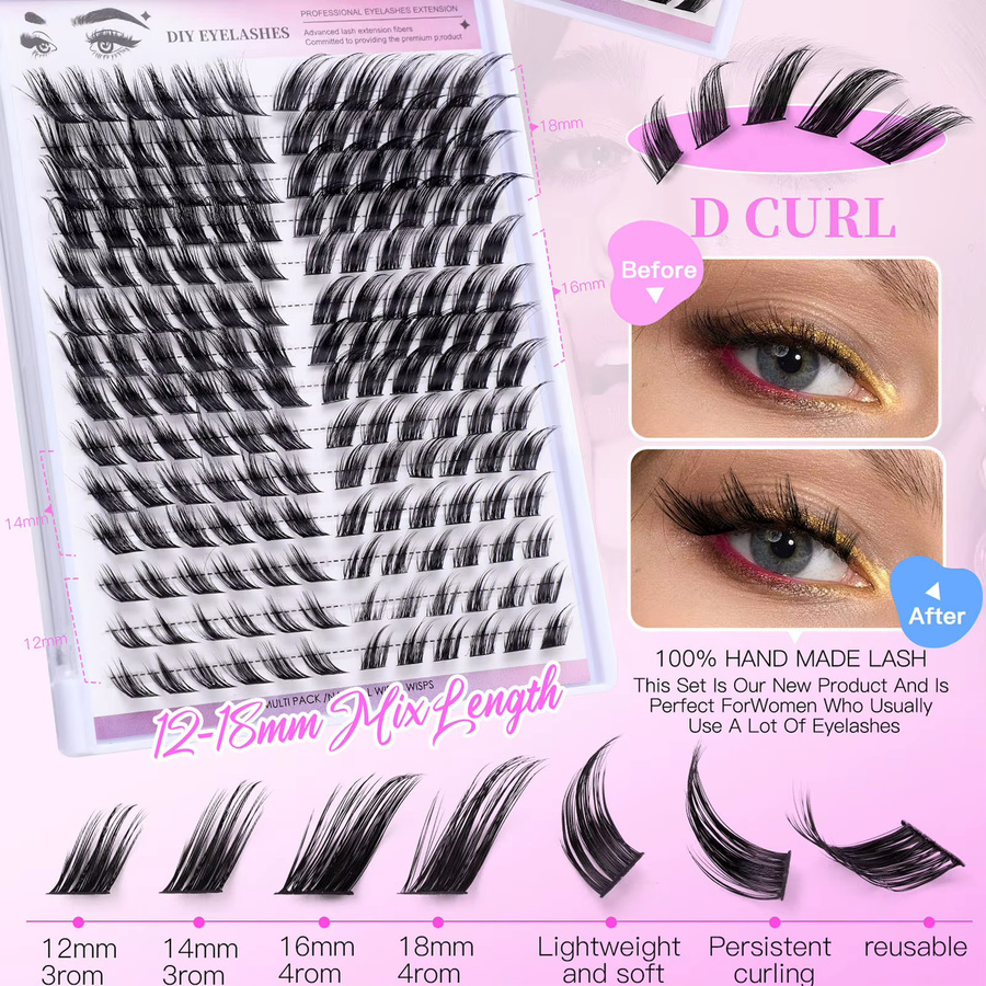 Cotremyp Cluster-Wimpernverlängerungen, 12–18 mm, Black, Unisex - Bild 4