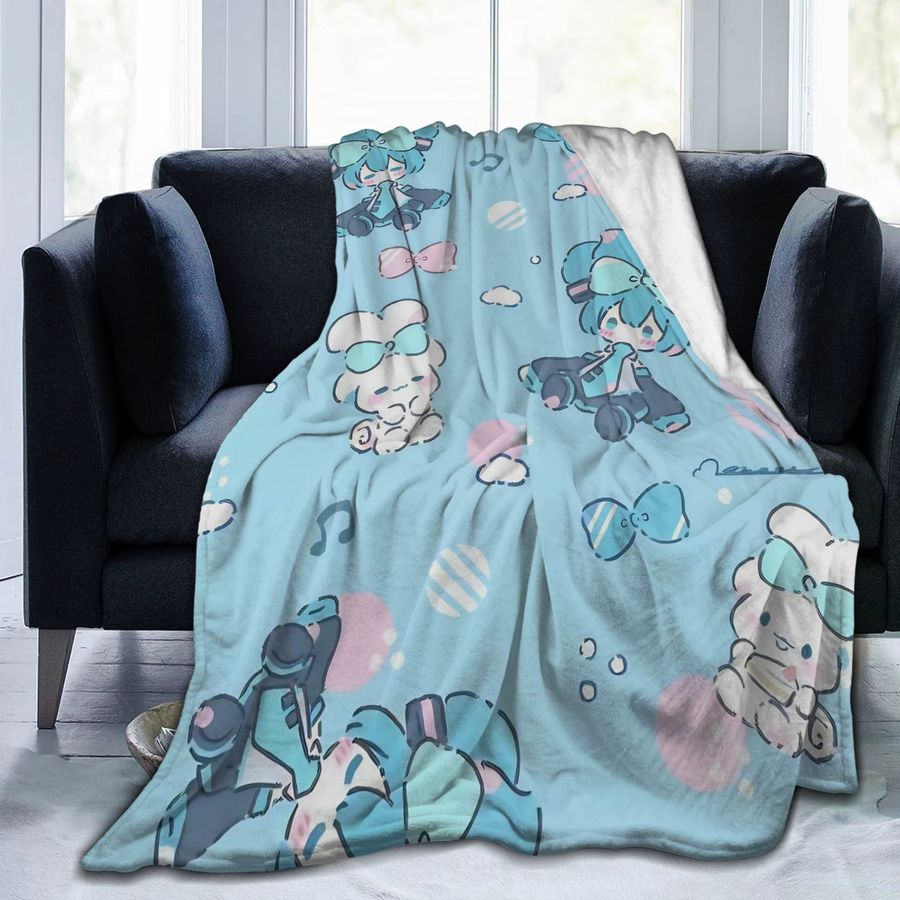 Potdemiel Fleecedecke Hatsune Miku Anime Design in Blau, leichte Plüsch-Steppdecke für Bettwäsche oder Auto - Bild 2