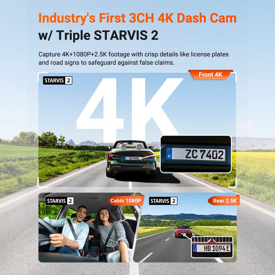 Vantrue N4 Pro S 3-Kanal-Dashcam mit STARVIS 2 HDR, 4K UHD, IR-Nachtsicht, Wi-Fi und GPS in Schwarz - Bild 2
