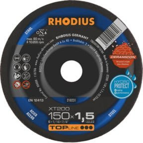 Rhodius TOPline XT200 EXTENDED Extradünne Trennscheibe für Metall, Schwarz, Durchmesser: 150 mm, Dicke: 1,5 mm, Bohrung: 22,23 mm - Bild 1