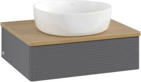 V&B Waschtischunterschrank Antao mit Frontstruktur in Anthrazit und Eiche Honig, B/T/H: 60 x 50 x 19 cm - Bild 1