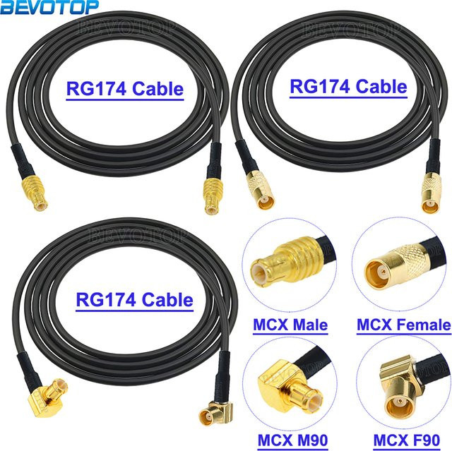 BEVOTOP RG174 Koaxialkabel Verlängerungskabel mit MCX Stecker auf MCX Stecker/Buchse 50 Ohm, Schwarz - Bild 1