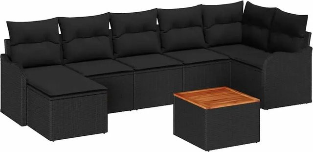 vidaXL Garten-Sofa-Set 8-teilig aus Poly Rattan in Schwarz mit Stauraumfunktion und Gartentisch - Bild 1