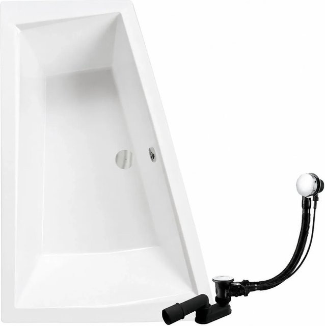 KOLMAN Eckbadewanne aus Acryl in Weiß, linksseitig, inklusive Styroporverkleidung, Ablauf und Füßen, B/T: 170 x 125 cm - Bild 1