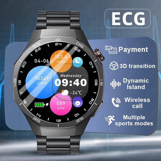 LIGE Smartwatch, Edelstahl, Schwarz, Unisex, wasserdicht - Bild 1