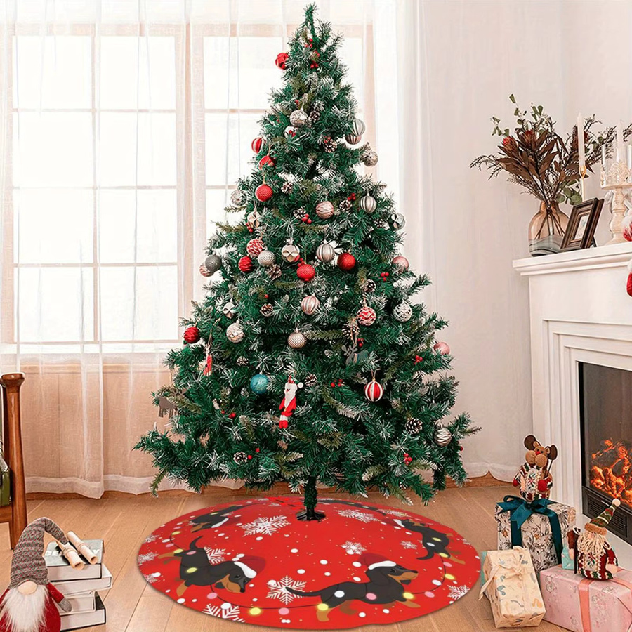 VIKAMA Weihnachtsbaumrock mit rotem Pudelhund-Design und Schleife zur Weihnachtsdekoration - Bild 4