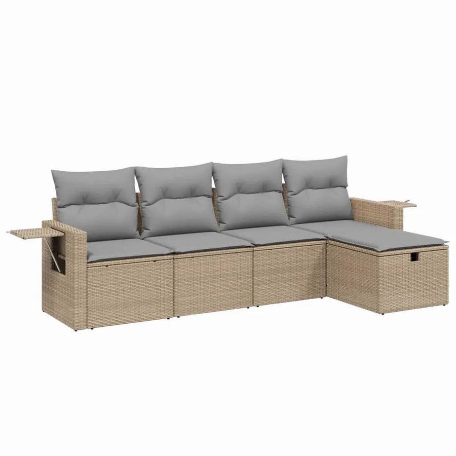 vidaXL 5-tlg Garten-Sofagarnitur in L-Form aus Poly Rattan mit Kissen in Beige - Bild 2