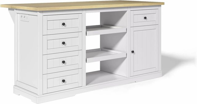 okwish Sideboard in Weiß mit 5 Schubladen, Ausziehböden und integrierten Steckdosen, B/T/H: 150 x 65 x 75,5 cm - Bild 1