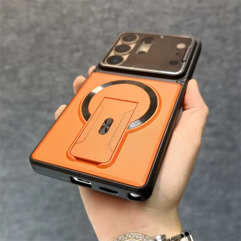 Magnetische Schutzhülle mit faltbarer Halterung und Linsenschutz für Samsung Galaxy S25 FE S24 S23 S26 Ultra Plus A57 A37 A17 A07 A36 in Schwarz - Bild 3