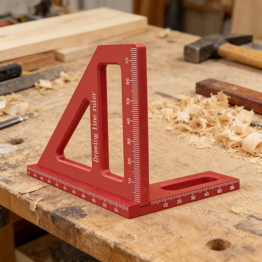 FNICEL 3D-Winkelmesser mit T-förmigen Anreißlöchern und Zeichnungsdreieck für Holzbearbeitung in Schwarz und Rot - Bild 4