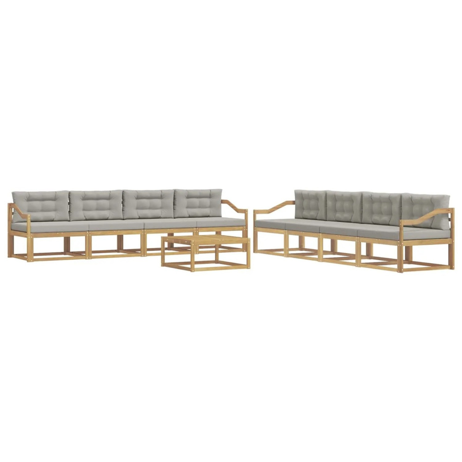 vidaXL Outdoor-Sofagarnitur aus Akazienholz in L-Form mit Polstern, Weiß, Grau und Braun, B/T/H: 79 x 79 x 37 cm - Bild 2