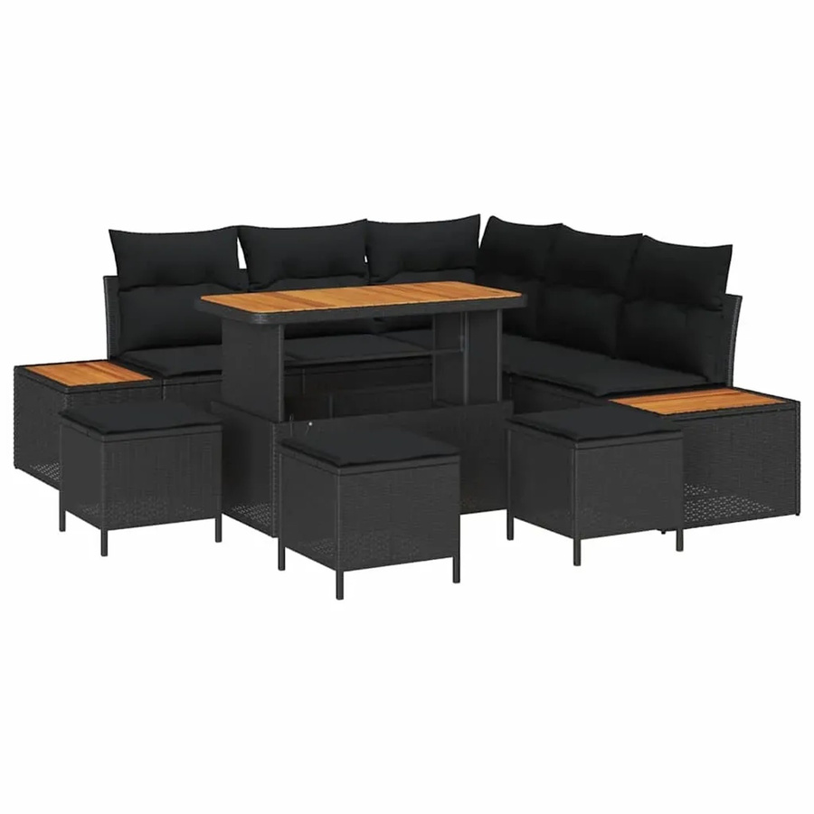 vidaXL Garten-Sofa-Set aus Poly-Rattan mit 9 Teilen und Kissen in Schwarz - Bild 2