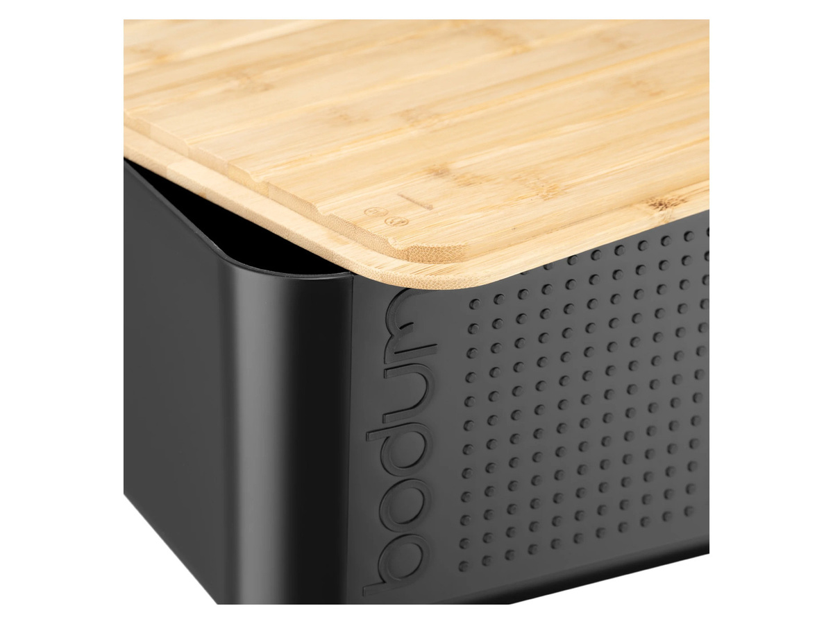 BODUM Bistro Brotkasten in Schwarz mit Bambus-Schneidebrett-Deckel, B/T/H: 36,5 x 23,7 x 13,8 cm - Bild 3