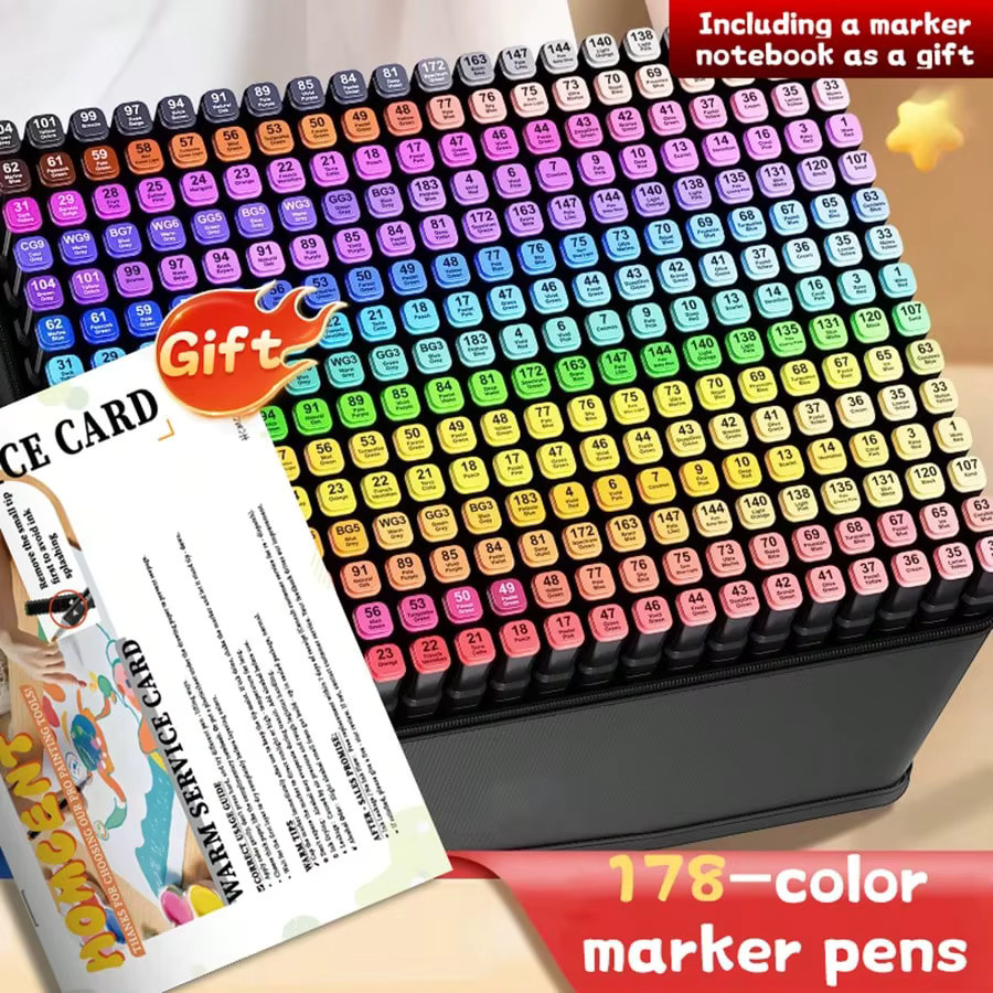 XBJ 178 Farben Alkoholmarker Set mit Doppelseitigen Dual Tips, Permanentstifte in Multicolour inklusive Aufbewahrungstasche zum Zeichnen und Skizzieren - Bild 1