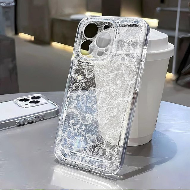 Handyhülle mit weißem und rosa Spitzen-Blumenmuster für Samsung Galaxy A15 A16 A05 A21S A54 A55 A56 A35 M23 M33 M54 M55 A14 in Transparent - Bild 1