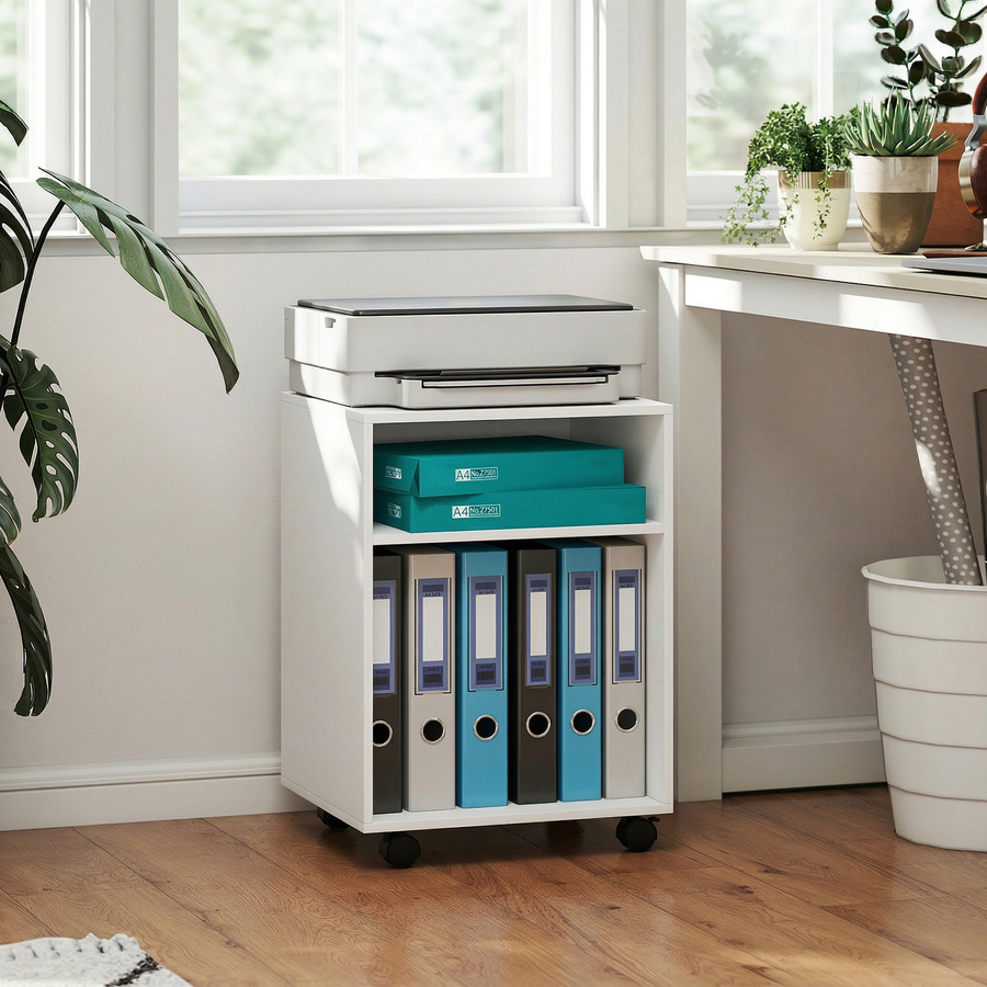 HOMCOM Druckerständer mit 2 offenen Regalen und Rollen, weißer Druckerwagen für Büro und Home Office, B/T/H: 40 x 35 x 56 cm - Bild 2